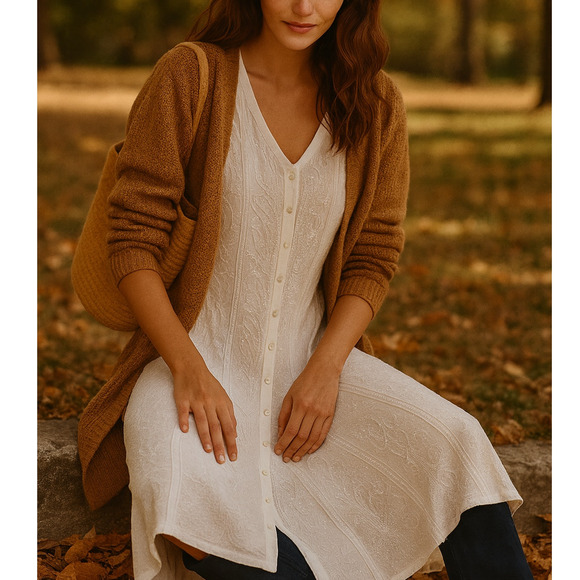 Sezane Vintage M Embroidered Button Front Midi Dress Rayon Cottagecore White - Picture 3 of 8